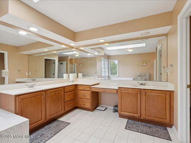 1 Turtle Clan Ct, Clarksburg, NJ 08510 - bathroom featuring tile patterned floors, vanity, recessed lighting, and a skylight