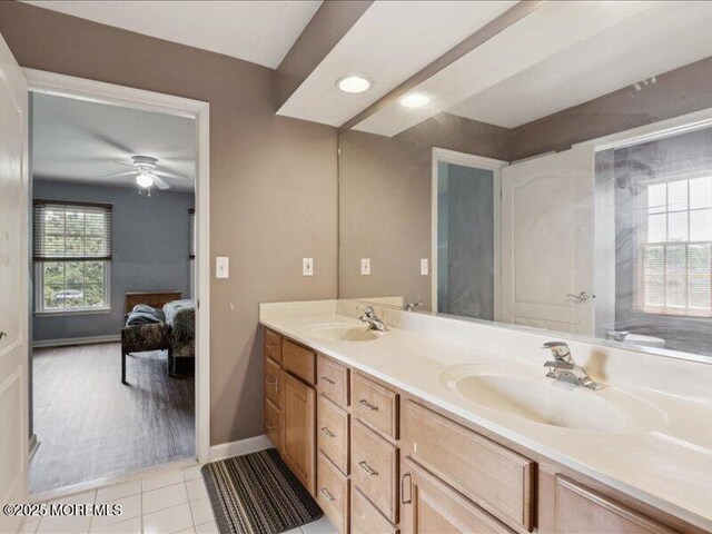 1 Turtle Clan Ct, Clarksburg, NJ 08510 - ensuite bathroom with double vanity, tile patterned flooring, and ceiling fan
