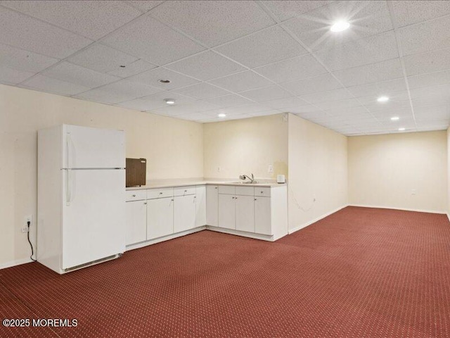1 Turtle Clan Ct, Clarksburg, NJ 08510 - below grade area featuring freestanding refrigerator, dark carpet, recessed lighting, and a paneled ceiling