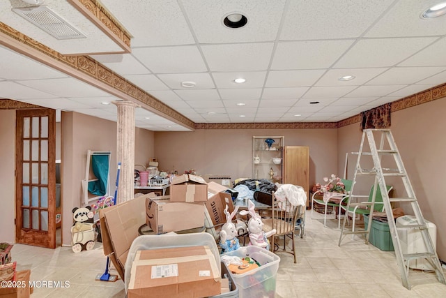 28 Tulip Ct, Howell, NJ 07731 - below grade area with tile patterned floors, recessed lighting, and a paneled ceiling