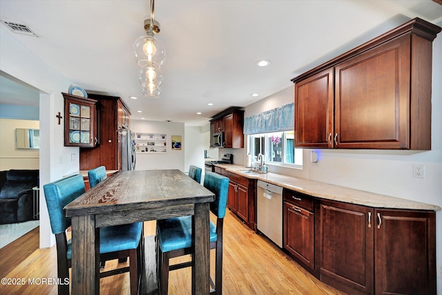 855 Derry Dr, Toms River, NJ 08753 - kitchen featuring stainless steel appliances, light wood-style flooring, recessed lighting, light stone countertops, and pendant lighting