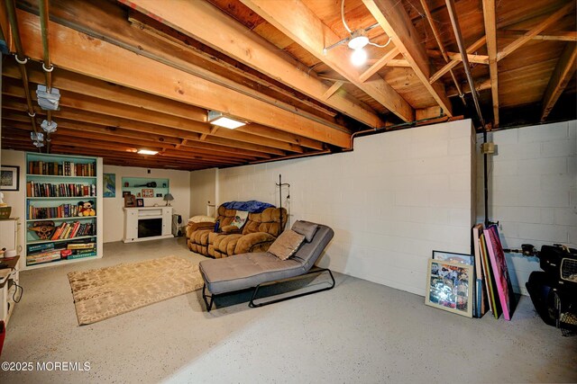 855 Derry Dr, Toms River, NJ 08753 - basement with a fireplace and concrete block wall
