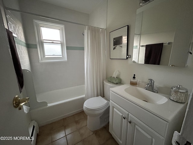 1 Magnolia Ln Unit B, Eatontown, NJ 07724 - full bathroom with toilet, baseboard heating, vanity, shower / bath combo with shower curtain, and tile patterned flooring