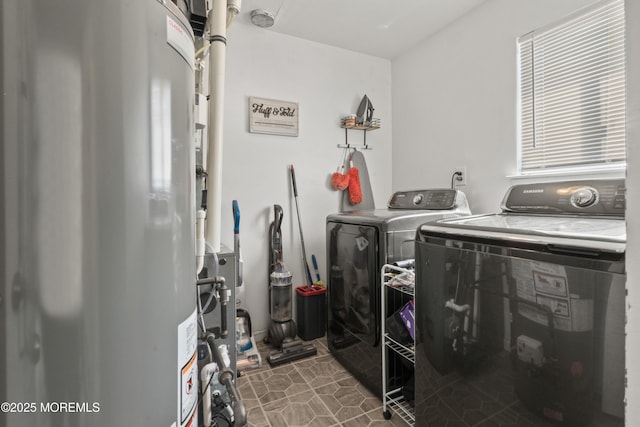 3 Mendon Dr, Howell, NJ 07731 - laundry room featuring washing machine and dryer, water heater, and tile patterned flooring