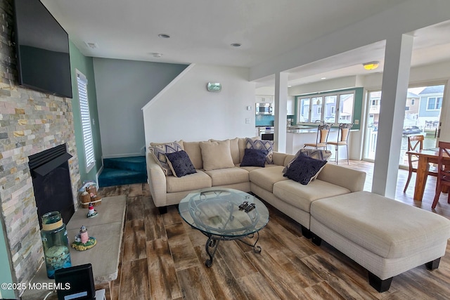 443 Harding Ave, Ortley Beach, NJ 08751 - living room with wood finished floors, a fireplace, and recessed lighting