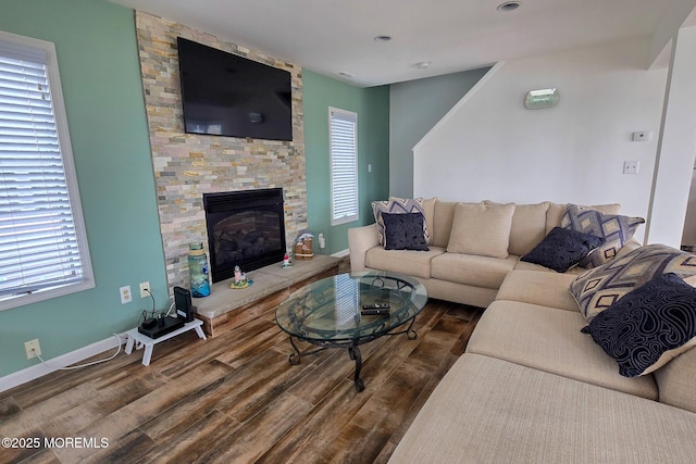 443 Harding Ave, Ortley Beach, NJ 08751 - living area with dark wood finished floors and a stone fireplace