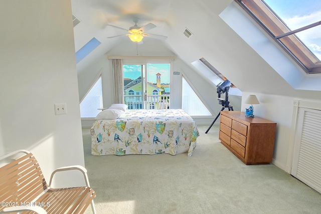443 Harding Ave, Ortley Beach, NJ 08751 - bedroom with carpet floors, lofted ceiling, a skylight, and ceiling fan