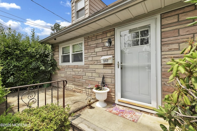 207 New York Ave, Bergenfield, NJ 07621 - entrance to property featuring stone siding
