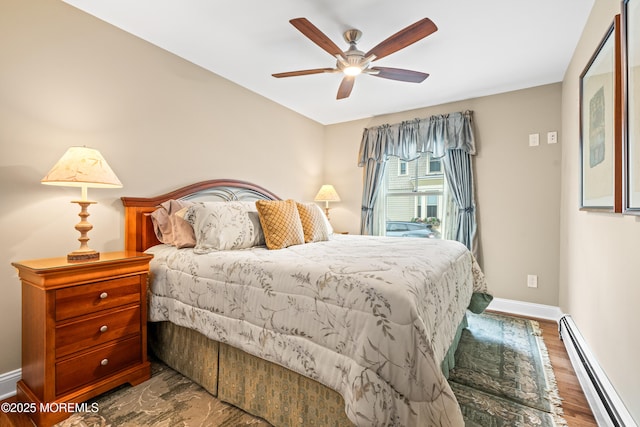 17 Atlantic Ave, Ocean Grove, NJ 07756 - bedroom featuring baseboard heating, wood finished floors, and a ceiling fan