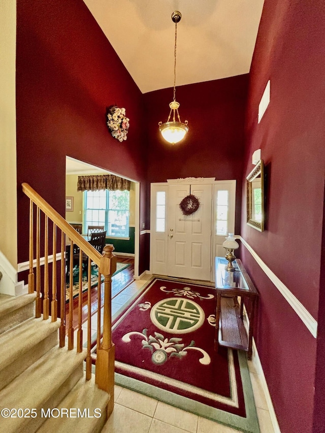15 Hannah Lee Rd, Barnegat, NJ 08005 - tiled foyer entrance featuring high vaulted ceiling and stairway