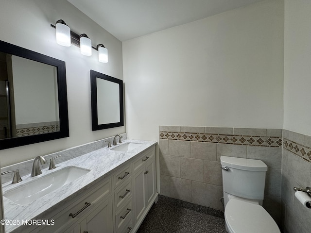 3 Churchill Downs, West Long Branch, NJ 07764 - full bath featuring tile walls, a wainscoted wall, and double vanity