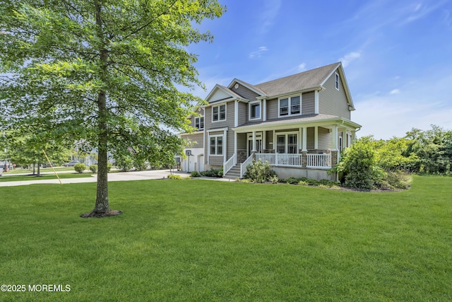 1605 Lakewood Rd, Manasquan, NJ 08736 - view of front of property with a porch, a front yard, concrete driveway, and a shingled roof