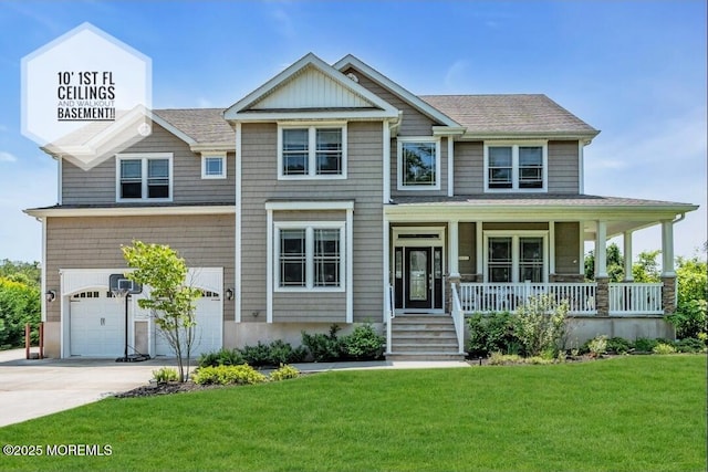 1605 Lakewood Rd, Manasquan, NJ 08736 - view of front of property featuring an attached garage, driveway, a porch, a front yard, and roof with shingles