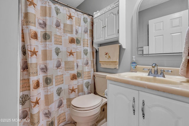 91 Wind Jammer Ct, Bayville, NJ 08721 - bathroom with vanity, a textured ceiling, and a shower with shower curtain