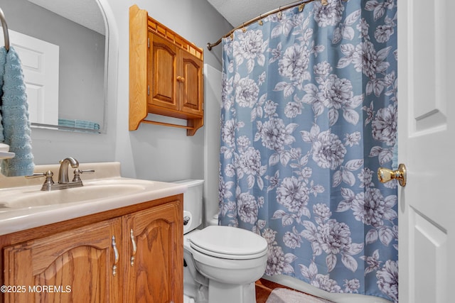 91 Wind Jammer Ct, Bayville, NJ 08721 - full bath featuring vanity, a textured ceiling, and a shower with shower curtain