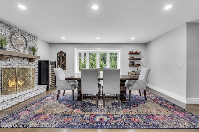 32 Blackbriar Dr, Colts Neck, NJ 07722 - dining space with a fireplace, recessed lighting, and wood finished floors