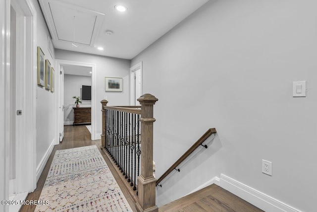 32 Blackbriar Dr, Colts Neck, NJ 07722 - hall featuring attic access, an upstairs landing, wood finished floors, and recessed lighting