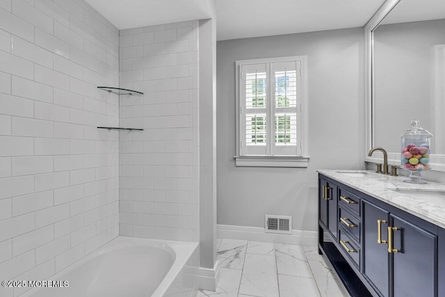 32 Blackbriar Dr, Colts Neck, NJ 07722 - full bath featuring double vanity, marble finish flooring, and shower / bath combination