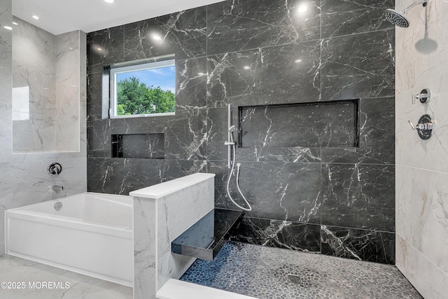 1423 Anthony Ct, Toms River, NJ 08753 - full bath with tile walls, a garden tub, a marble finish shower, marble tiled flooring, and recessed lighting
