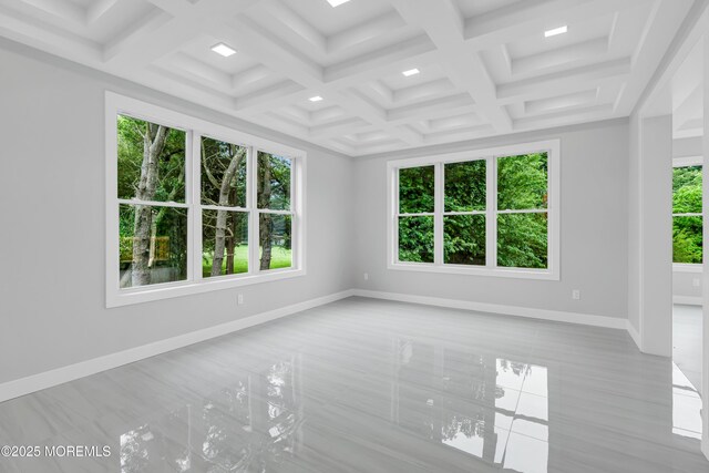 1423 Anthony Ct, Toms River, NJ 08753 - tiled empty room with beamed ceiling and coffered ceiling