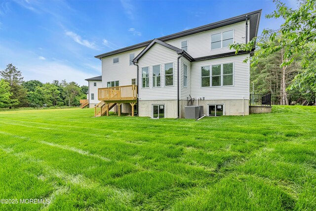 1423 Anthony Ct, Toms River, NJ 08753 - rear view of property with stairs, a deck, and a lawn