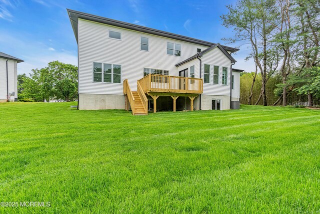 1423 Anthony Ct, Toms River, NJ 08753 - rear view of property with a deck, a yard, and stairs
