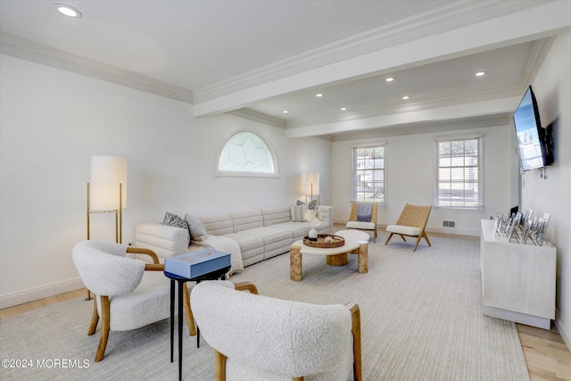 12 Harbor Ct, West Long Branch, NJ 07764 - living room featuring light wood finished floors, crown molding, and recessed lighting