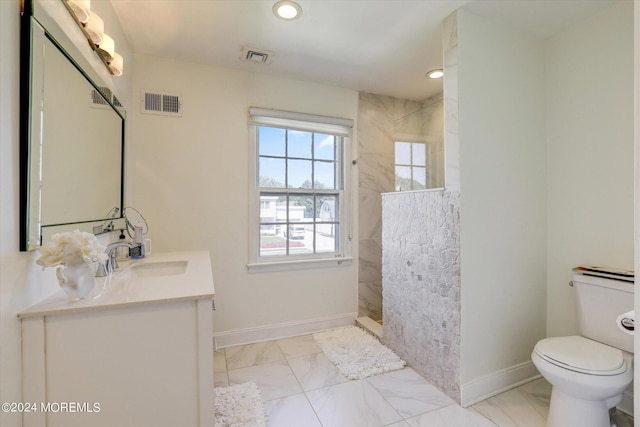 12 Harbor Ct, West Long Branch, NJ 07764 - bathroom with vanity, marble finish floors, a walk in shower, and recessed lighting