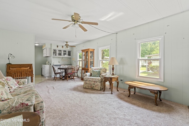 124 Village Rd, Morganville, NJ 07751 - living room featuring carpet and a ceiling fan