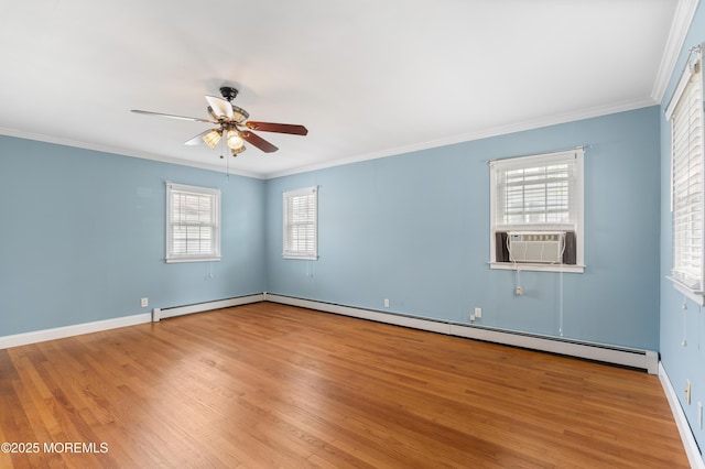 149 9th St, Belford, NJ 07718 - unfurnished room featuring a ceiling fan, cooling unit, wood finished floors, healthy amount of natural light, and ornamental molding