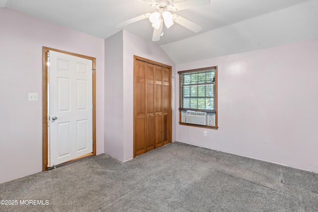 149 9th St, Belford, NJ 07718 - unfurnished bedroom with carpet, cooling unit, vaulted ceiling, a closet, and ceiling fan