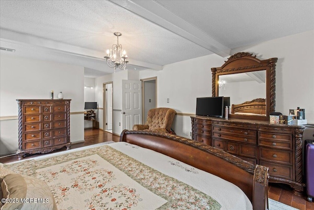 519 Gilford Ave, Toms River, NJ 08753 - bedroom featuring beam ceiling, a chandelier, and dark wood-style floors