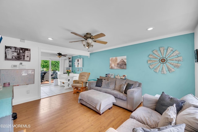 5 Robert Ave, Howell, NJ 07731 - living room with a ceiling fan, recessed lighting, and wood finished floors