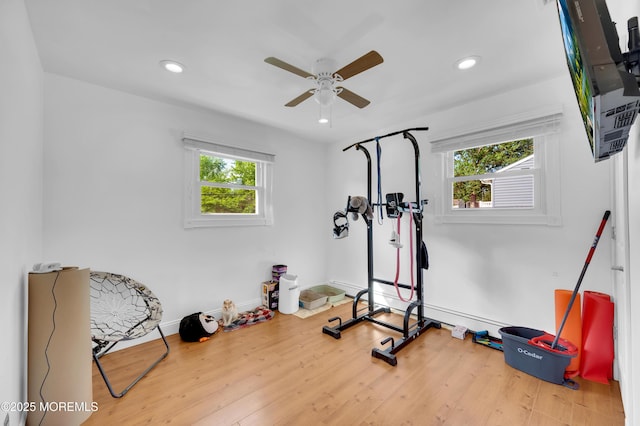 5 Robert Ave, Howell, NJ 07731 - exercise room with a ceiling fan, recessed lighting, and wood finished floors