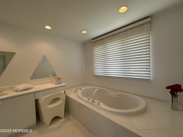 5205 Ocean Dr S, Brigantine City, NJ 08203 - full bath with a bath, vanity, tile patterned flooring, and recessed lighting