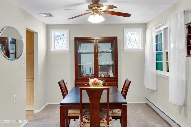 7 Robinson Rd, Brick, NJ 08724 - dining area with baseboard heating, a ceiling fan, and light colored carpet