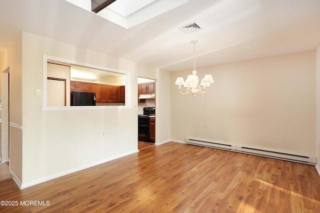33 Claremont Ct, Red Bank, NJ 07701 - unfurnished room with baseboard heating, a chandelier, light wood-style flooring, and a skylight