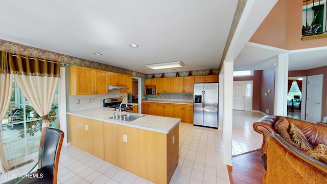 5 Samantha Dr, Monroe, NJ 08831 - kitchen featuring appliances with stainless steel finishes, light countertops, a peninsula, plenty of natural light, and recessed lighting