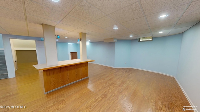 5 Samantha Dr, Monroe, NJ 08831 - finished below grade area with light wood-type flooring, stairway, a drop ceiling, and recessed lighting
