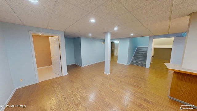 5 Samantha Dr, Monroe, NJ 08831 - finished below grade area featuring light wood-style flooring, stairway, recessed lighting, and a drop ceiling