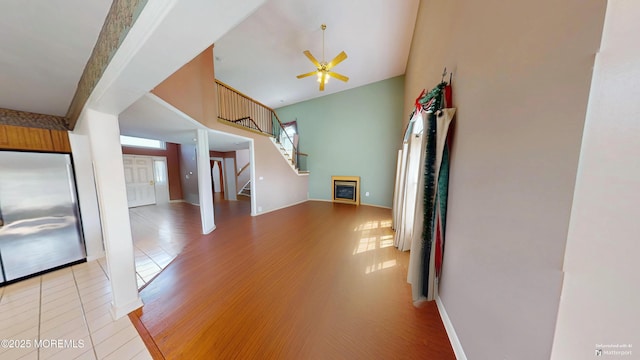 5 Samantha Dr, Monroe, NJ 08831 - unfurnished living room featuring stairway, ceiling fan, and light wood finished floors