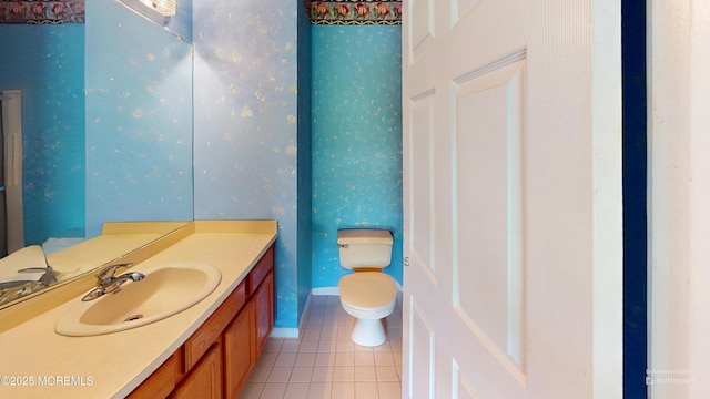 5 Samantha Dr, Monroe, NJ 08831 - half bath with tile patterned flooring, vanity, and wallpapered walls