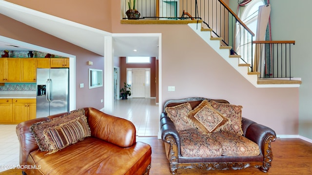 5 Samantha Dr, Monroe, NJ 08831 - living room with a towering ceiling and stairs