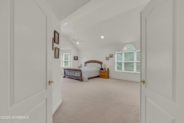 329 Valley View Cir, Freehold, NJ 07728 - bedroom featuring carpet floors, multiple windows, lofted ceiling, ceiling fan, and recessed lighting