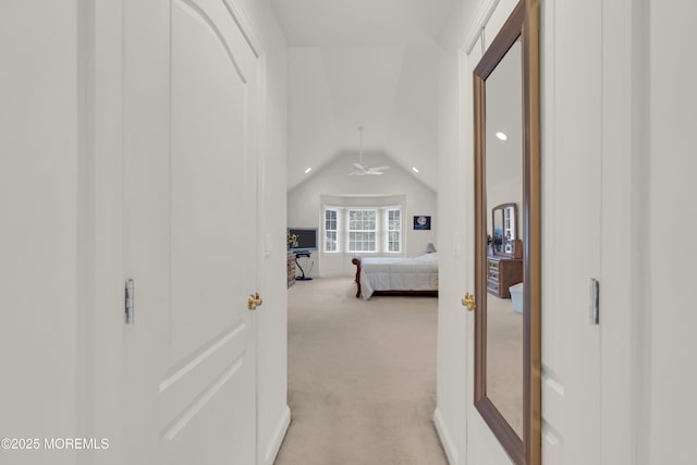 329 Valley View Cir, Freehold, NJ 07728 - corridor with light carpet, vaulted ceiling, and recessed lighting