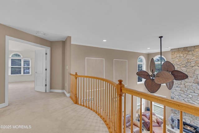 329 Valley View Cir, Freehold, NJ 07728 - hallway featuring carpet flooring, recessed lighting, and an upstairs landing
