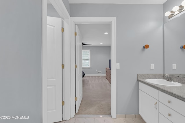 329 Valley View Cir, Freehold, NJ 07728 - bathroom with vanity, tile patterned flooring, and recessed lighting
