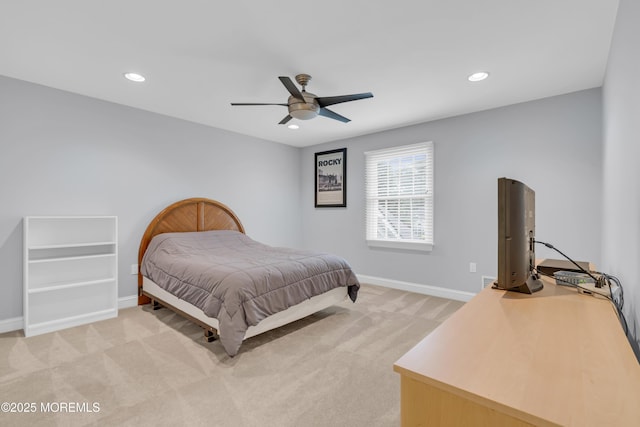 329 Valley View Cir, Freehold, NJ 07728 - bedroom with light colored carpet, recessed lighting, and a ceiling fan