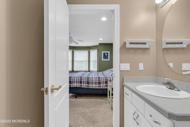 329 Valley View Cir, Freehold, NJ 07728 - bathroom featuring vanity, ensuite bathroom, a ceiling fan, and recessed lighting