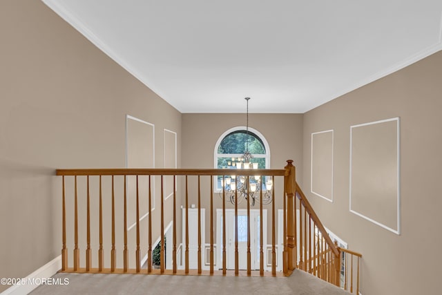 329 Valley View Cir, Freehold, NJ 07728 - staircase with a chandelier and ornamental molding